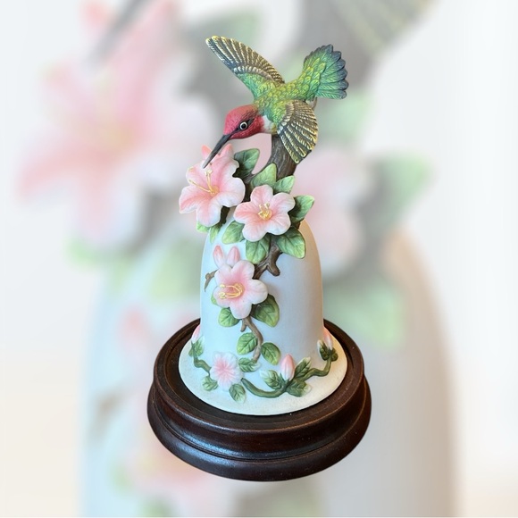 Vintage Bell adorned with pretty pink flowers and a hummingbird. Mint! - Picture 2 of 7